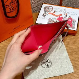 Hermes Bearn Compact Wallet Handmade In Epsom Calfskin Leather Gold Hardware U5 Rose Lipstick - Image 3