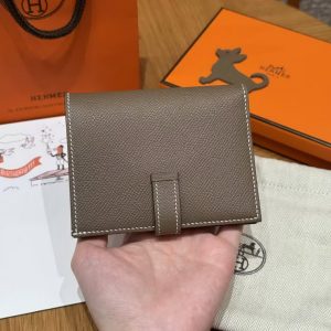 Hermes Bearn Compact Wallet Handmade In Epsom Calfskin Leather Gold Hardware ck18 Etoupe H039790CC18 - Image 14