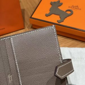 Hermes Bearn Compact Wallet Handmade In Epsom Calfskin Leather Gold Hardware ck18 Etoupe H039790CC18 - Image 13