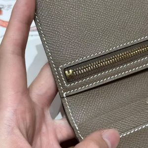 Hermes Bearn Compact Wallet Handmade In Epsom Calfskin Leather Gold Hardware ck18 Etoupe H039790CC18 - Image 12