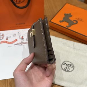 Hermes Bearn Compact Wallet Handmade In Epsom Calfskin Leather Gold Hardware ck18 Etoupe H039790CC18 - Image 7