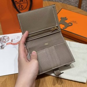 Hermes Bearn Compact Wallet Handmade In Epsom Calfskin Leather Gold Hardware ck18 Etoupe H039790CC18 - Image 6