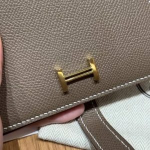 Hermes Bearn Compact Wallet Handmade In Epsom Calfskin Leather Gold Hardware ck18 Etoupe H039790CC18 - Image 5