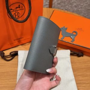Hermes Bearn Compact Wallet Handmade In Epsom Calfskin Leather Silver Hardware 0L Girs Meyer - Image 15