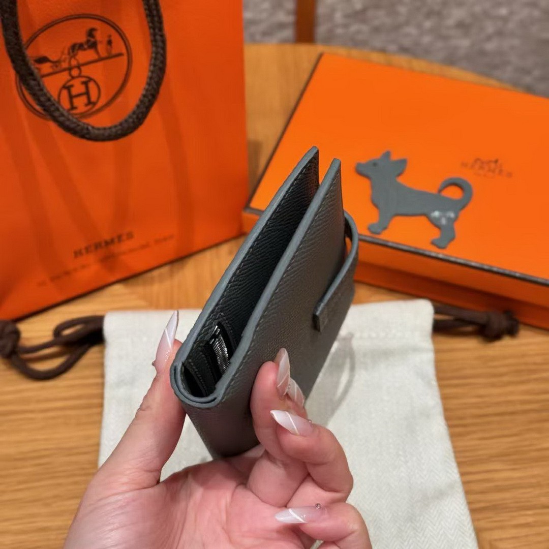 Hermes Bearn Compact Wallet Handmade In Epsom Calfskin Leather Silver Hardware 0L Girs Meyer - Image 13