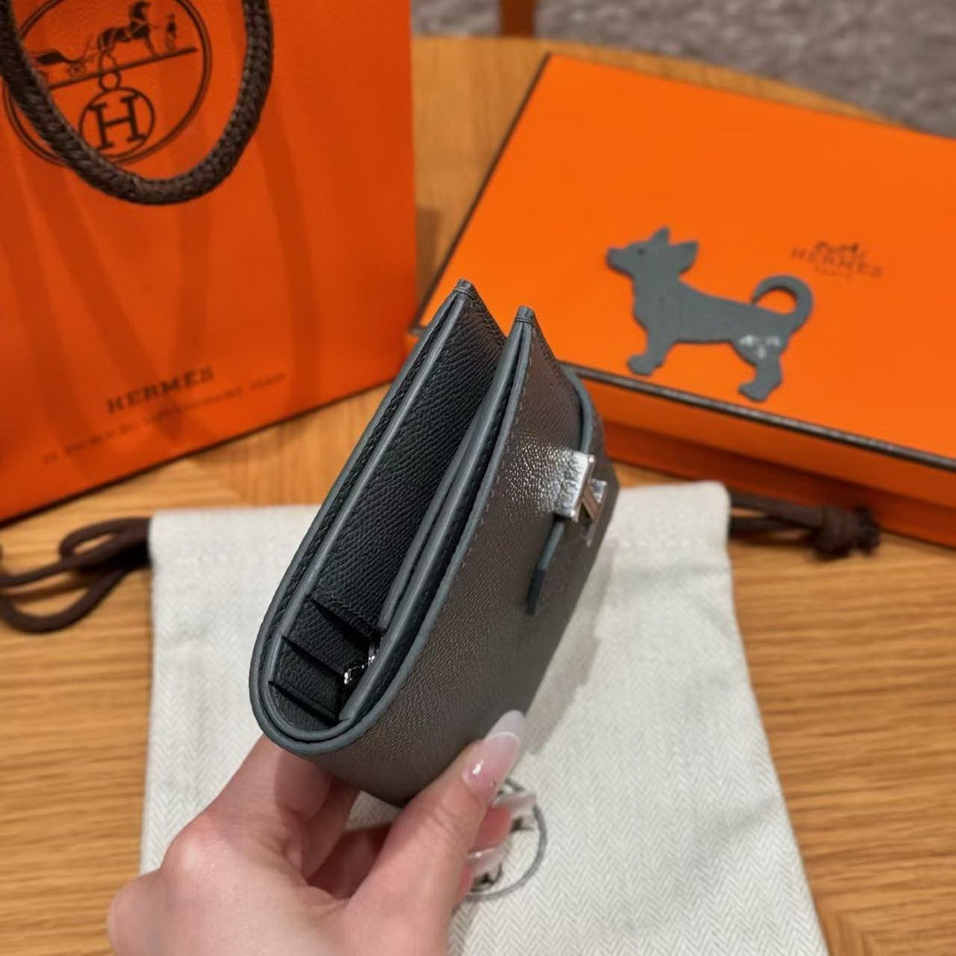 Hermes Bearn Compact Wallet Handmade In Epsom Calfskin Leather Silver Hardware 0L Girs Meyer - Image 12