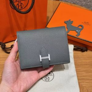 Hermes Bearn Compact Wallet Handmade In Epsom Calfskin Leather Silver Hardware 0L Girs Meyer