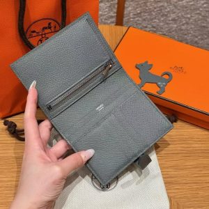 Hermes Bearn Compact Wallet Handmade In Epsom Calfskin Leather Silver Hardware 0L Girs Meyer - Image 11
