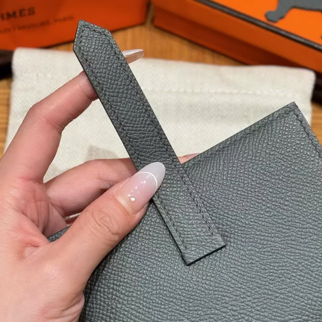 Hermes Bearn Compact Wallet Handmade In Epsom Calfskin Leather Silver Hardware 0L Girs Meyer - Image 9