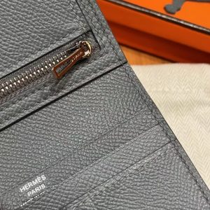 Hermes Bearn Compact Wallet Handmade In Epsom Calfskin Leather Silver Hardware 0L Girs Meyer - Image 7