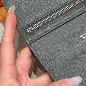 Hermes Bearn Compact Wallet Handmade In Epsom Calfskin Leather Silver Hardware 0L Girs Meyer - Image 6