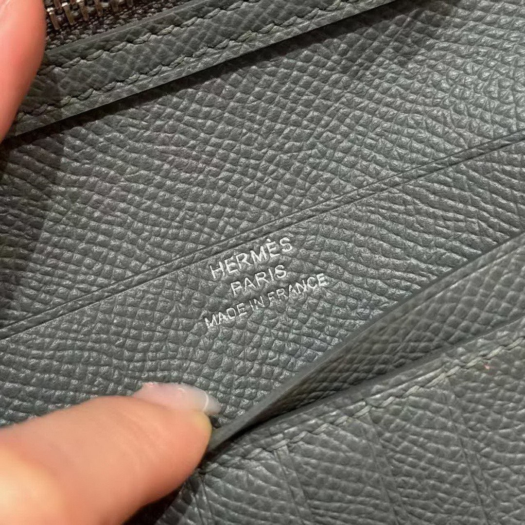 Hermes Bearn Compact Wallet Handmade In Epsom Calfskin Leather Silver Hardware 0L Girs Meyer - Image 5