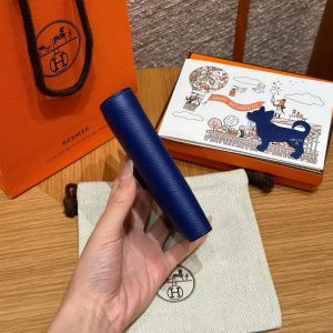 Hermes Bearn Compact Wallet Handmade In Epsom Calfskin Leather Silver Hardware 7T Blue Electric - Image 11