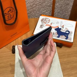 Hermes Bearn Compact Wallet Handmade In Epsom Calfskin Leather Silver Hardware 7T Blue Electric - Image 10