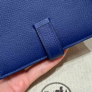 Hermes Bearn Compact Wallet Handmade In Epsom Calfskin Leather Silver Hardware 7T Blue Electric - Image 8