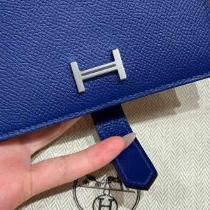 Hermes Bearn Compact Wallet Handmade In Epsom Calfskin Leather Silver Hardware 7T Blue Electric - Image 6