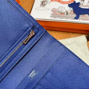 Hermes Bearn Compact Wallet Handmade In Epsom Calfskin Leather Silver Hardware 7T Blue Electric - Image 4