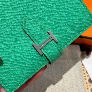 Hermes Bearn Compact Wallet Handmade In Epsom Calfskin Leather Silver Hardware OZ Comics OS Vert Fizz - Image 18