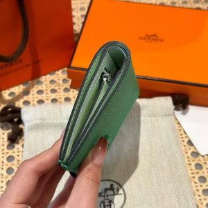 Hermes Bearn Compact Wallet Handmade In Epsom Calfskin Leather Silver Hardware OZ Comics OS Vert Fizz - Image 16