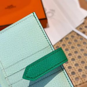 Hermes Bearn Compact Wallet Handmade In Epsom Calfskin Leather Silver Hardware OZ Comics OS Vert Fizz - Image 13