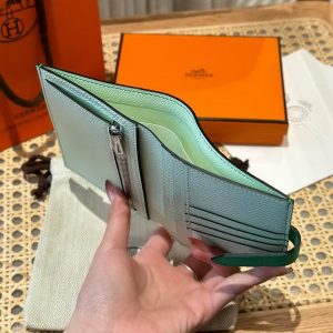Hermes Bearn Compact Wallet Handmade In Epsom Calfskin Leather Silver Hardware OZ Comics OS Vert Fizz - Image 8
