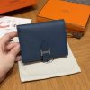 Hermes Bearn Compact Wallet Handmade In Epsom Calfskin Leather Silver Hardware S4 Deep Blue