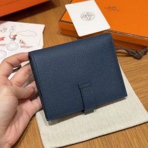 Alternative view of Hermes Bearn Compact Wallet Handmade In Epsom Calfskin Leather Silver Hardware S4 Deep Blue