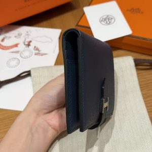 Hermes Bearn Compact Wallet Handmade In Epsom Calfskin Leather Silver Hardware S4 Deep Blue - Image 19