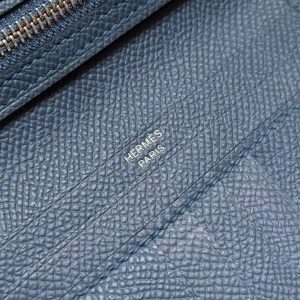 Hermes Bearn Compact Wallet Handmade In Epsom Calfskin Leather Silver Hardware S4 Deep Blue - Image 13