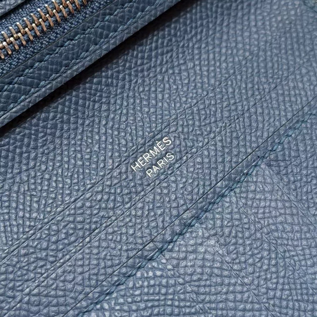 Hermes Bearn Compact Wallet Handmade In Epsom Calfskin Leather Silver Hardware S4 Deep Blue - Image 13
