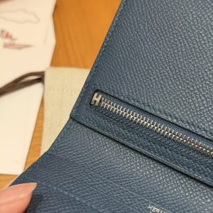 Hermes Bearn Compact Wallet Handmade In Epsom Calfskin Leather Silver Hardware S4 Deep Blue - Image 10