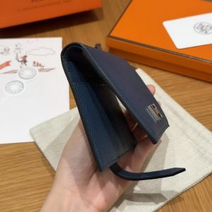 Hermes Bearn Compact Wallet Handmade In Epsom Calfskin Leather Silver Hardware S4 Deep Blue - Image 6