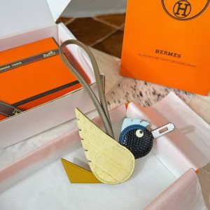 Hermes Birdy Charm Vanille - Jaune Ambre - Noir - Bleu Saphir - Bleu Glacier - Etoupe H083886CKAG - Image 8