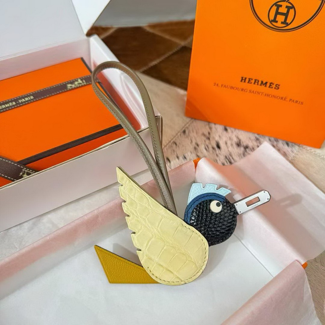 Hermes Birdy Charm Vanille - Jaune Ambre - Noir - Bleu Saphir - Bleu Glacier - Etoupe H083886CKAG - Image 8