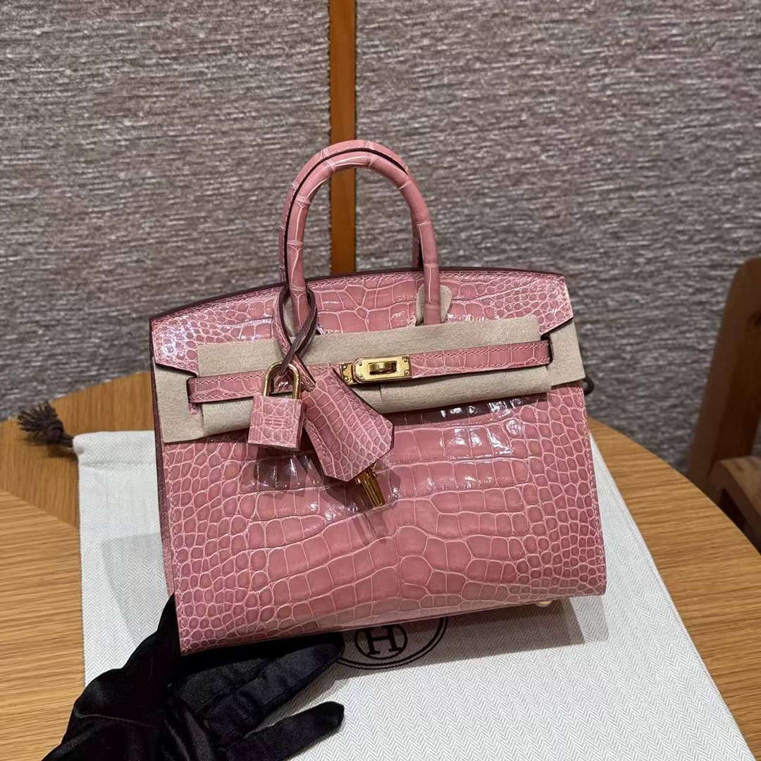 Hermes Birkin 20 Bag 1Q Rose Confetti Handmade In Bright American Alligator Leather Gold Hardware