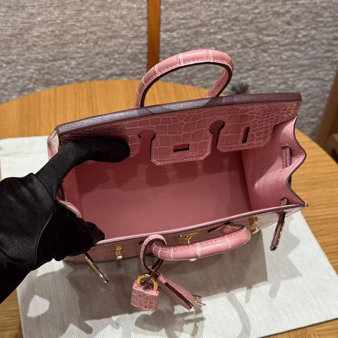 Hermes Birkin 20 Bag 1Q Rose Confetti Handmade In Bright American Alligator Leather Gold Hardware - Image 21