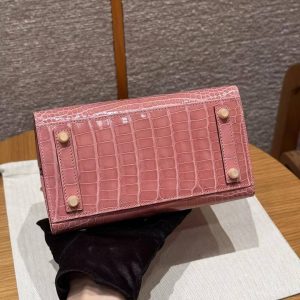 Hermes Birkin 20 Bag 1Q Rose Confetti Handmade In Bright American Alligator Leather Gold Hardware - Image 20