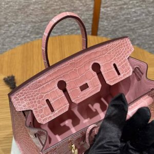 Hermes Birkin 20 Bag 1Q Rose Confetti Handmade In Bright American Alligator Leather Gold Hardware - Image 19