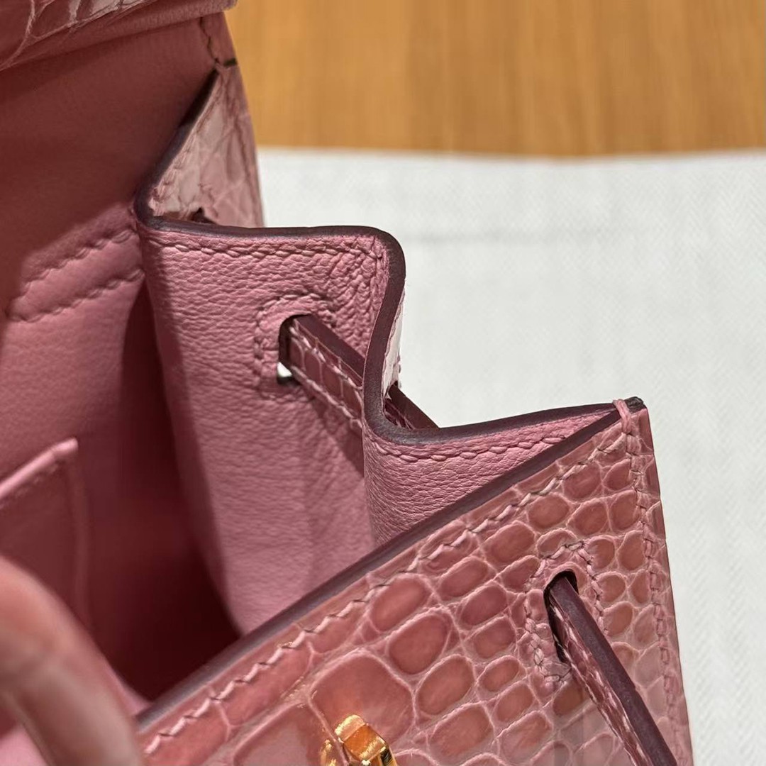 Hermes Birkin 20 Bag 1Q Rose Confetti Handmade In Bright American Alligator Leather Gold Hardware - Image 18