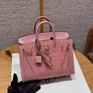 Hermes Birkin 20 Bag 1Q Rose Confetti Handmade In Bright American Alligator Leather Gold Hardware - Image 16