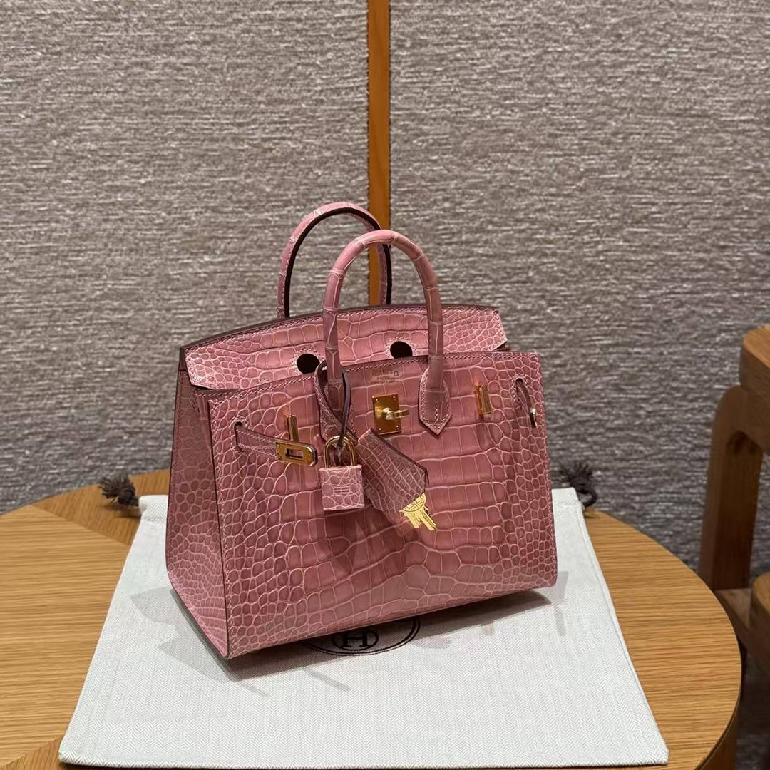 Hermes Birkin 20 Bag 1Q Rose Confetti Handmade In Bright American Alligator Leather Gold Hardware - Image 15