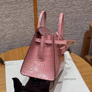 Hermes Birkin 20 Bag 1Q Rose Confetti Handmade In Bright American Alligator Leather Gold Hardware - Image 14