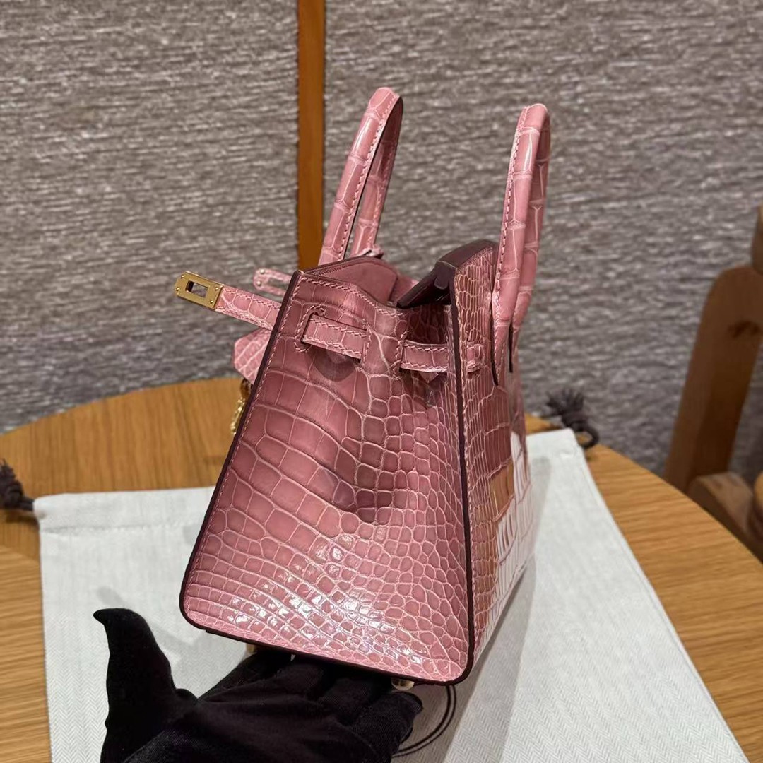 Hermes Birkin 20 Bag 1Q Rose Confetti Handmade In Bright American Alligator Leather Gold Hardware - Image 13