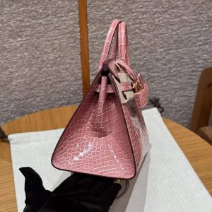 Hermes Birkin 20 Bag 1Q Rose Confetti Handmade In Bright American Alligator Leather Gold Hardware - Image 12