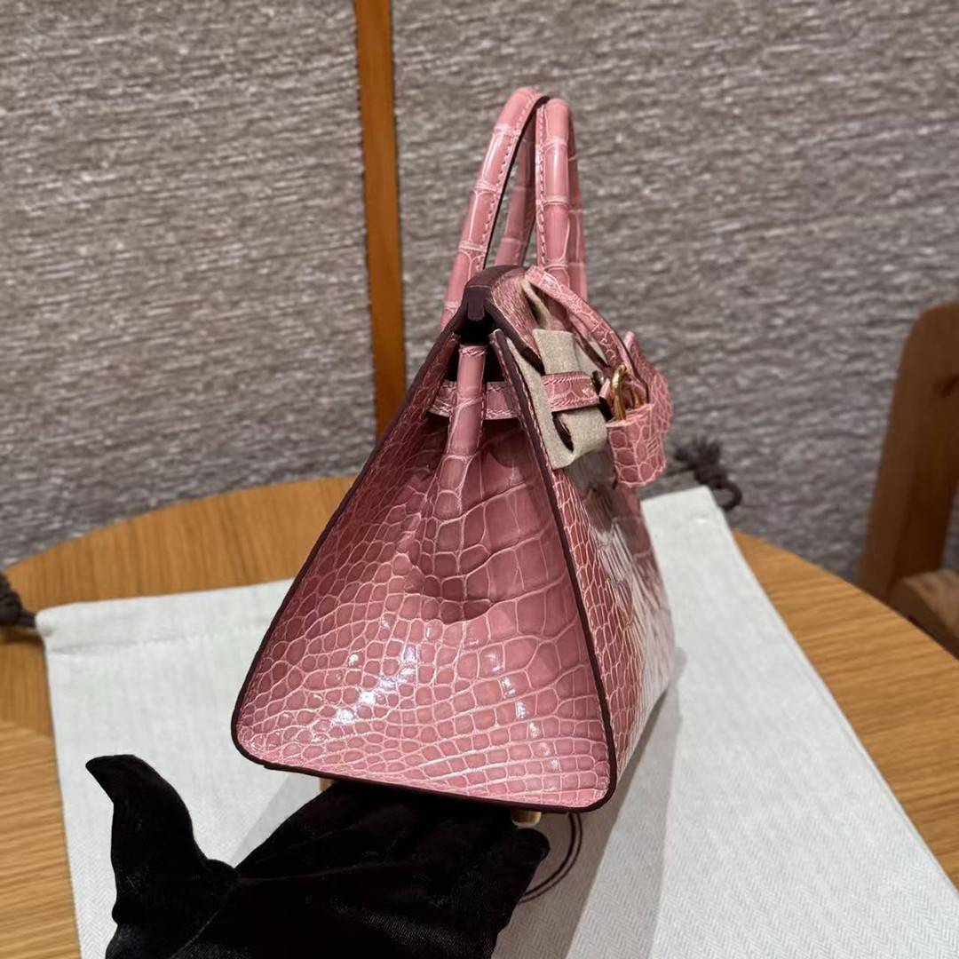 Hermes Birkin 20 Bag 1Q Rose Confetti Handmade In Bright American Alligator Leather Gold Hardware - Image 12