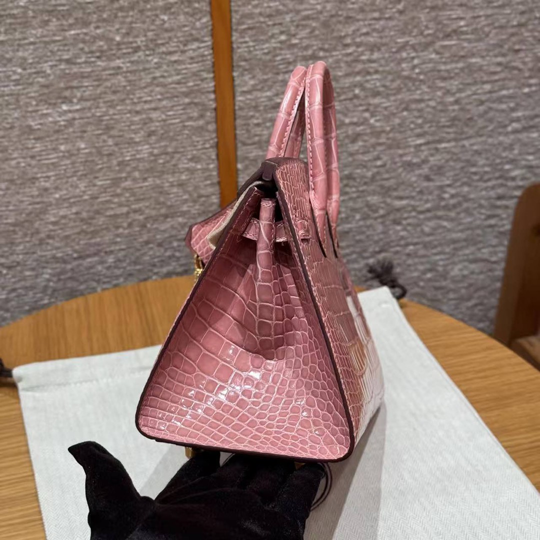 Hermes Birkin 20 Bag 1Q Rose Confetti Handmade In Bright American Alligator Leather Gold Hardware - Image 11
