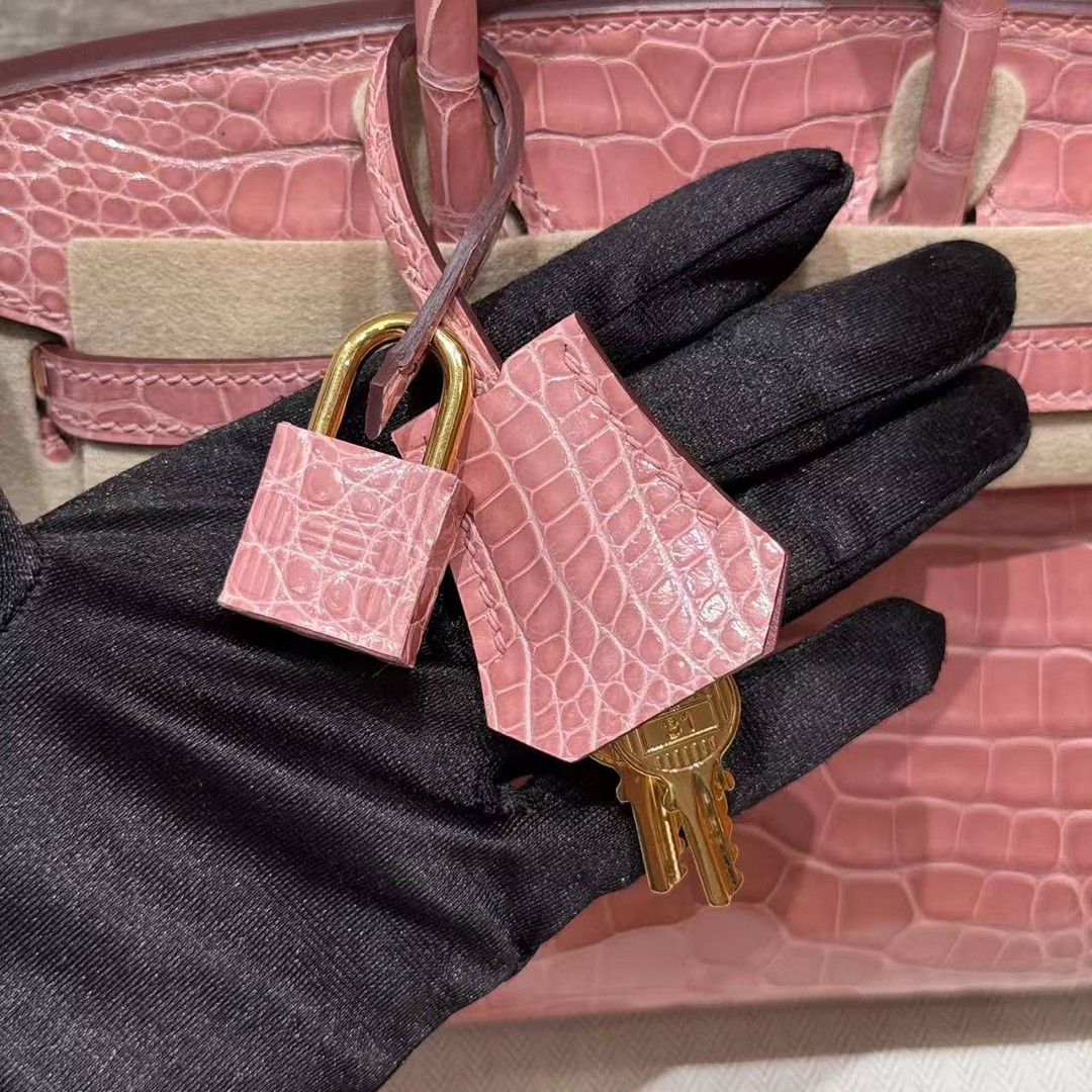 Hermes Birkin 20 Bag 1Q Rose Confetti Handmade In Bright American Alligator Leather Gold Hardware - Image 9