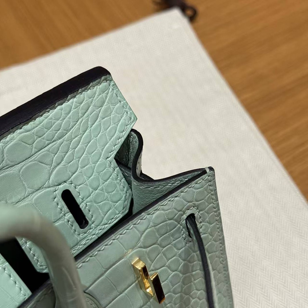 Hermes Birkin 20 Bag Handmade In Matte Alligator Leather Gold Hardware 6W Menthe - Image 18