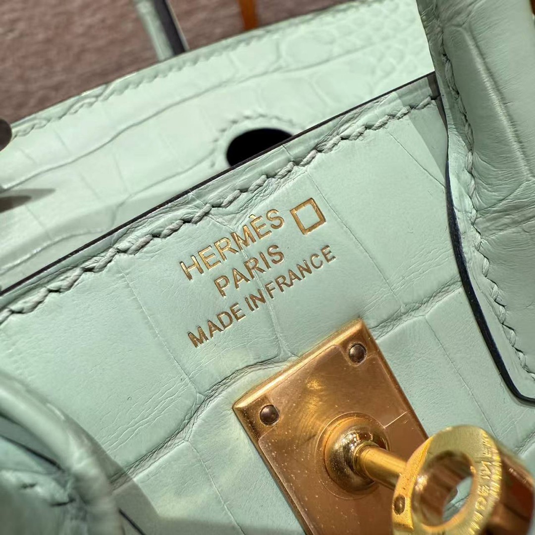 Hermes Birkin 20 Bag Handmade In Matte Alligator Leather Gold Hardware 6W Menthe - Image 17