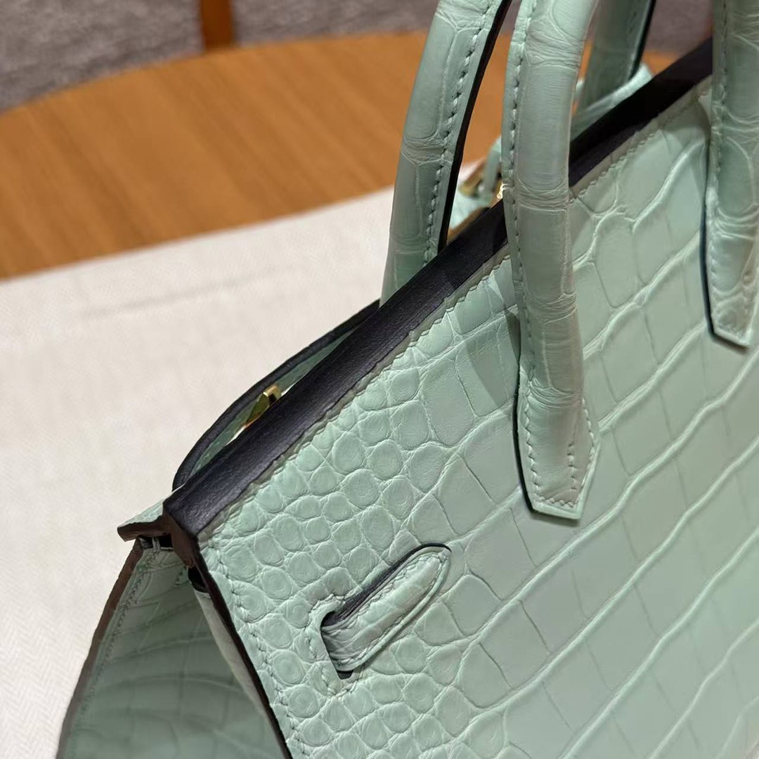 Hermes Birkin 20 Bag Handmade In Matte Alligator Leather Gold Hardware 6W Menthe - Image 15